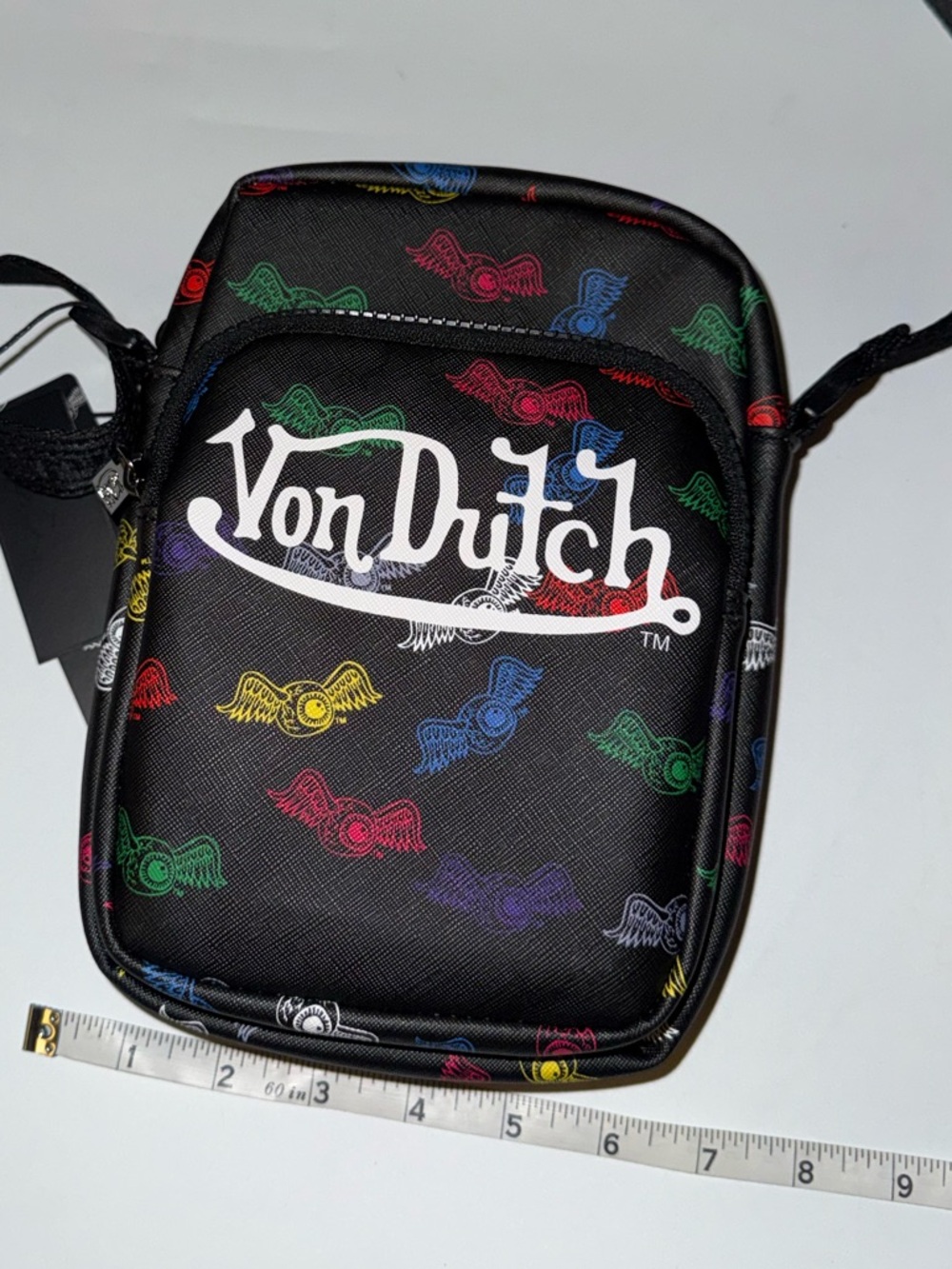 Von Dutch Black Crossbody Belt Bag with Multicolor Design